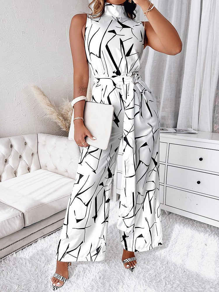 Women's Jumpsuits Abstract Print Turtleneck Sleeveless Jumpsuit - LuckyFash™