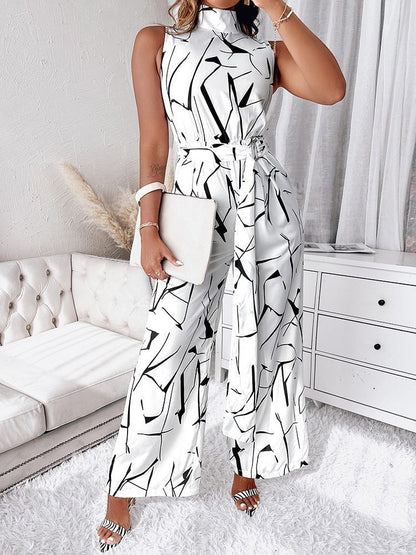 Women's Jumpsuits Abstract Print Turtleneck Sleeveless Jumpsuit - LuckyFash™