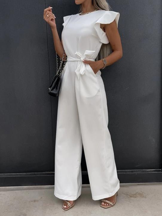 Women's Jumpsuits Belted Pocket Ruffle Sleeve Jumpsuit - LuckyFash™