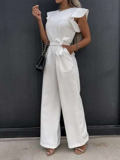 Women's Jumpsuits Belted Pocket Ruffle Sleeve Jumpsuit - LuckyFash™