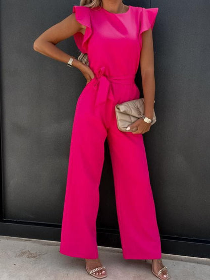 Women's Jumpsuits Belted Pocket Ruffle Sleeve Jumpsuit - LuckyFash™
