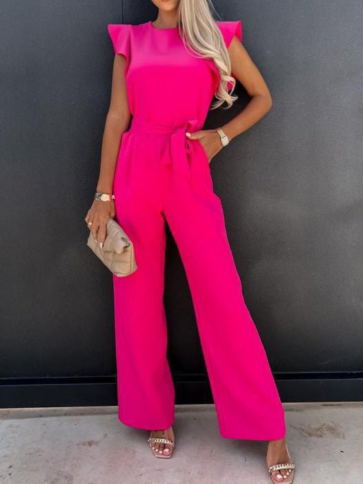 Women's Jumpsuits Belted Pocket Ruffle Sleeve Jumpsuit - LuckyFash™