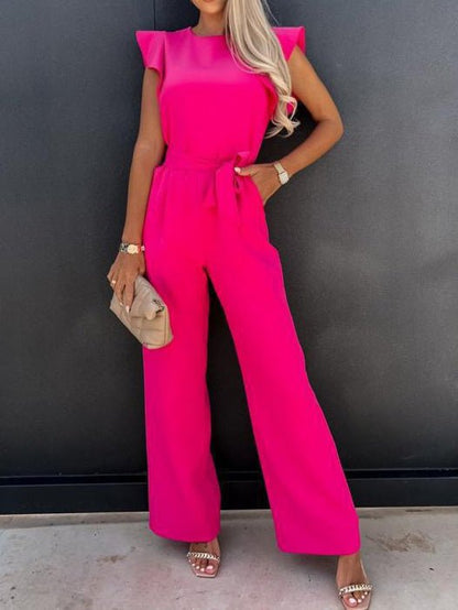 Women's Jumpsuits Belted Pocket Ruffle Sleeve Jumpsuit - LuckyFash™