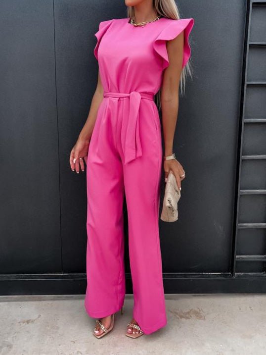 Women's Jumpsuits Belted Pocket Ruffle Sleeve Jumpsuit - LuckyFash™