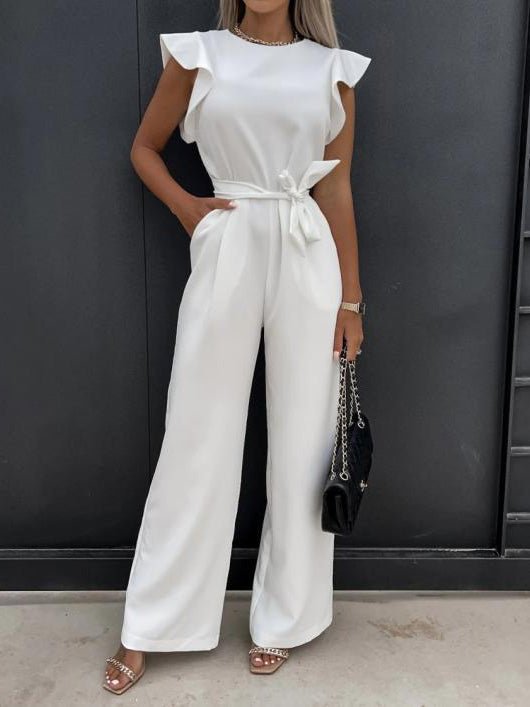 Women's Jumpsuits Belted Pocket Ruffle Sleeve Jumpsuit - LuckyFash™