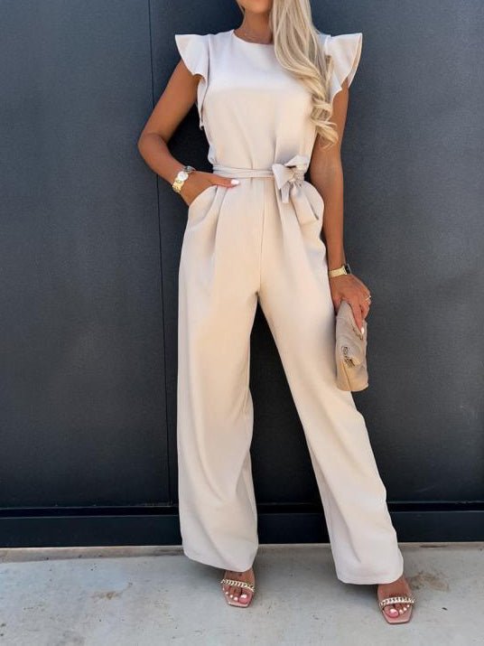 Women's Jumpsuits Belted Pocket Ruffle Sleeve Jumpsuit - LuckyFash™