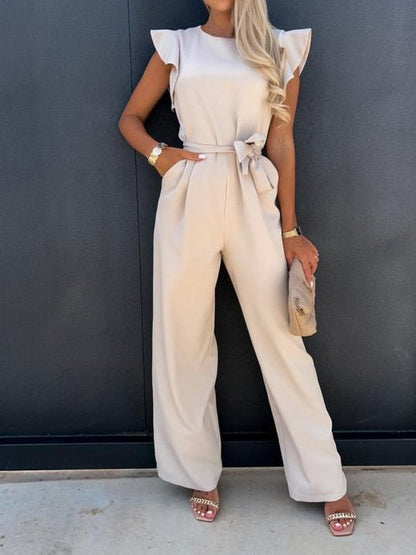 Women's Jumpsuits Belted Pocket Ruffle Sleeve Jumpsuit - LuckyFash™
