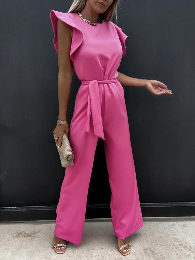 Women's Jumpsuits Belted Pocket Ruffle Sleeve Jumpsuit - LuckyFash™