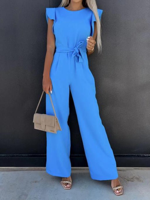 Women's Jumpsuits Belted Pocket Ruffle Sleeve Jumpsuit - LuckyFash™