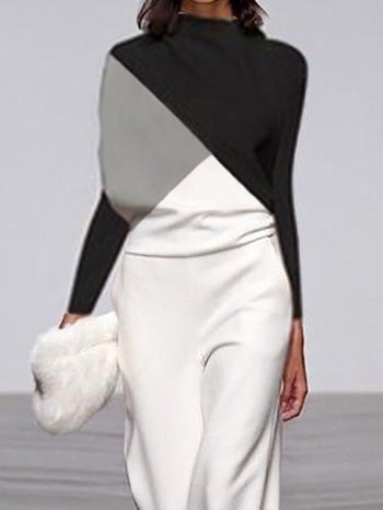 Women's Jumpsuits Black And White Color Matching Long Sleeve Jumpsuit - LuckyFash™