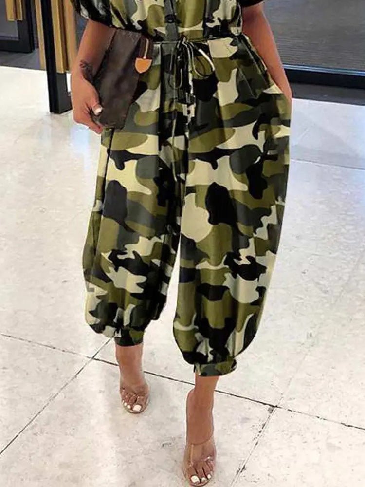 Women's Jumpsuits Camouflage Lapel Tie Button Casual Jumpsuit - LuckyFash™