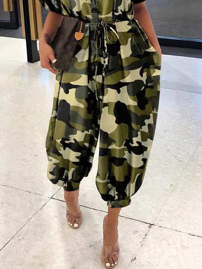 Women's Jumpsuits Camouflage Lapel Tie Button Casual Jumpsuit - LuckyFash™