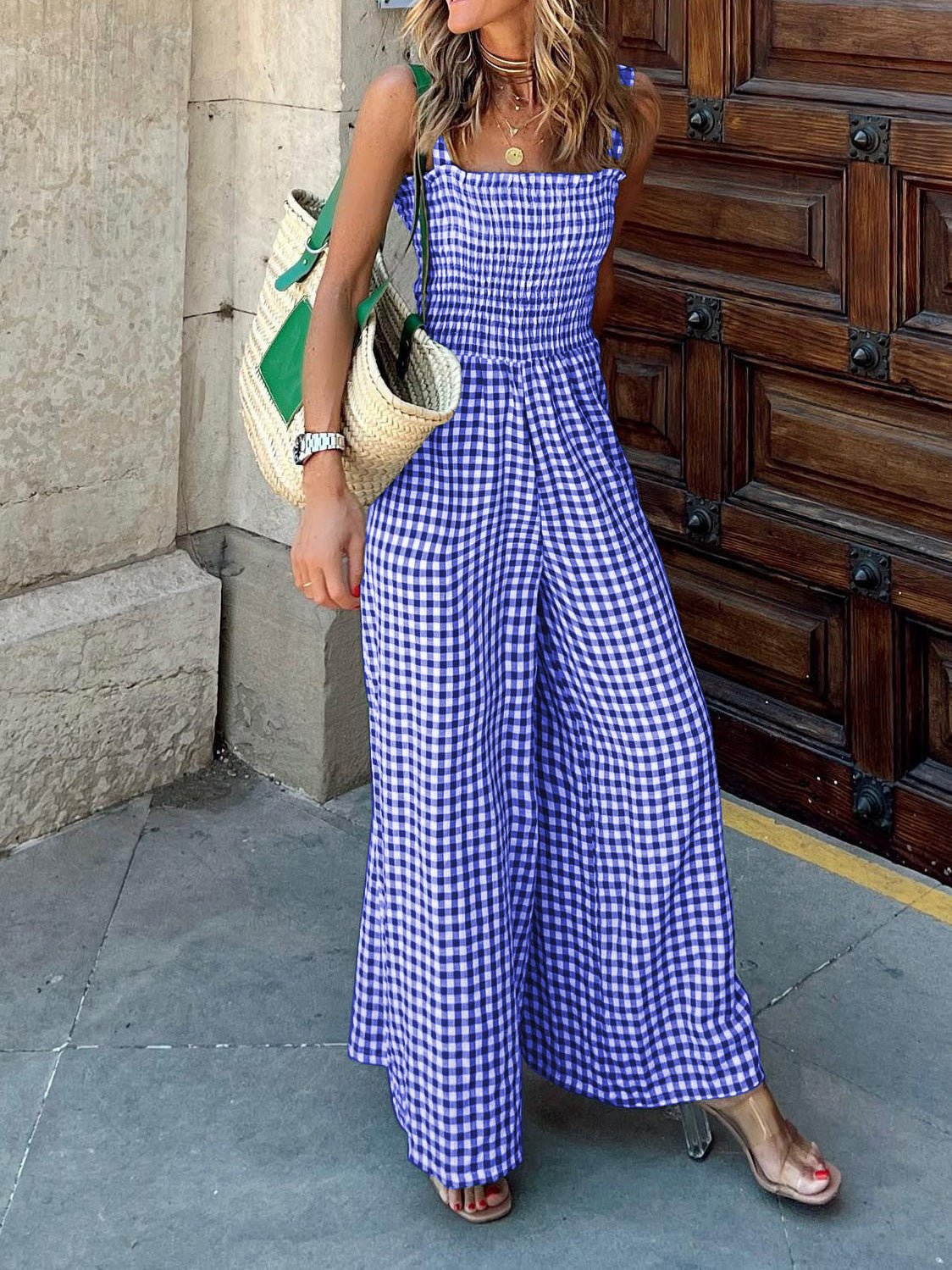 Women's Jumpsuits Casual Check Print Sleeveless Wide-Leg Jumpsuit - LuckyFash™