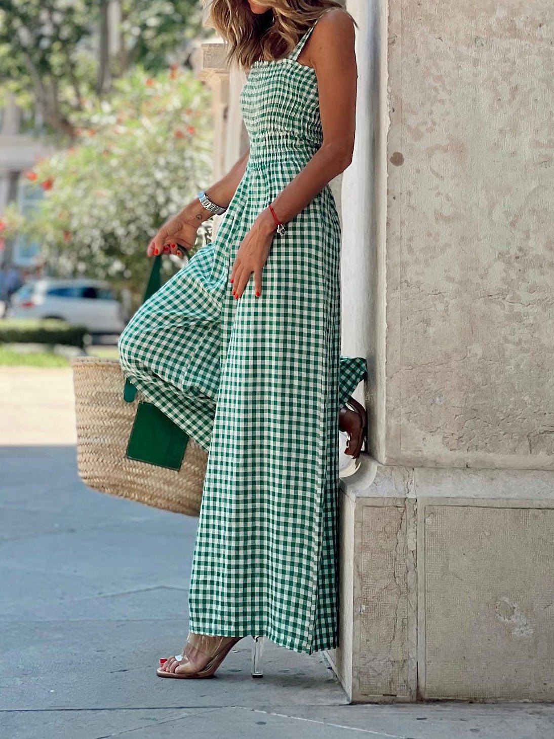 Women's Jumpsuits Casual Check Print Sleeveless Wide-Leg Jumpsuit - LuckyFash™