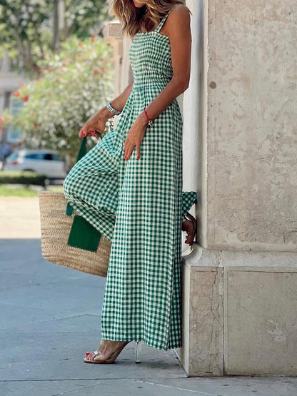 Women's Jumpsuits Casual Check Print Sleeveless Wide-Leg Jumpsuit - LuckyFash™