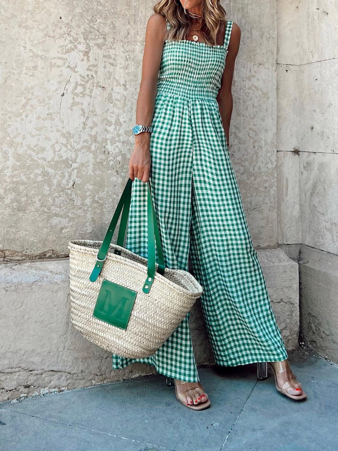 Women's Jumpsuits Casual Check Print Sleeveless Wide-Leg Jumpsuit - LuckyFash™