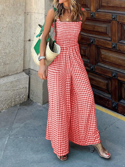 Women's Jumpsuits Casual Check Print Sleeveless Wide-Leg Jumpsuit - LuckyFash™