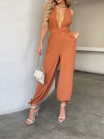 Women's Jumpsuits Casual Deep V Backless Pocket Jumpsuit - LuckyFash™