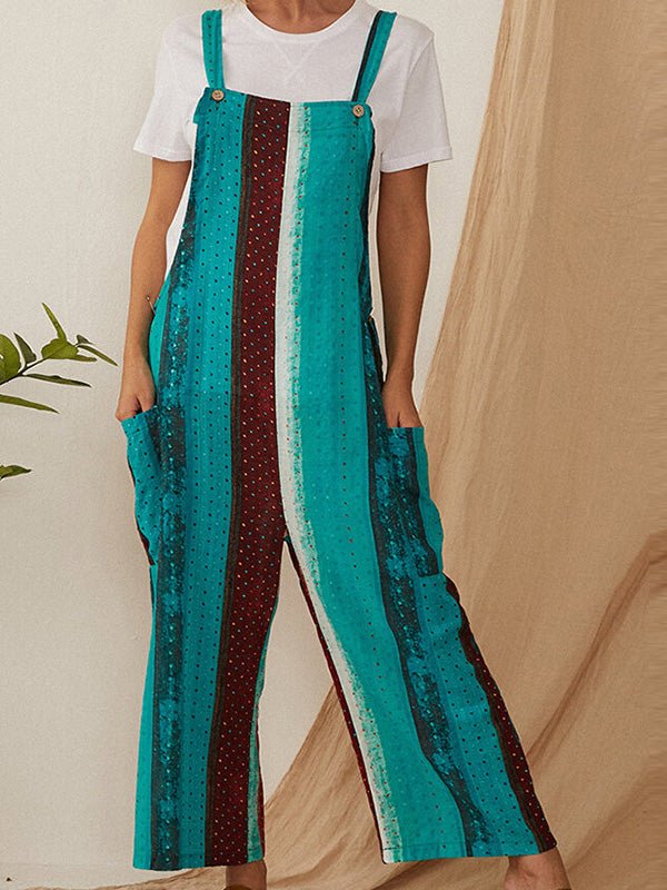 Women's Jumpsuits Casual Multicolor Striped Print Pocket Bib Jumpsuit - LuckyFash™