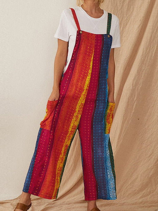 Women's Jumpsuits Casual Multicolor Striped Print Pocket Bib Jumpsuit - LuckyFash™
