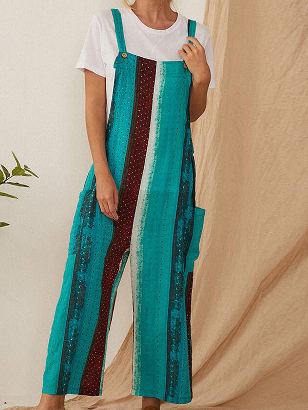 Women's Jumpsuits Casual Multicolor Striped Print Pocket Bib Jumpsuit - LuckyFash™