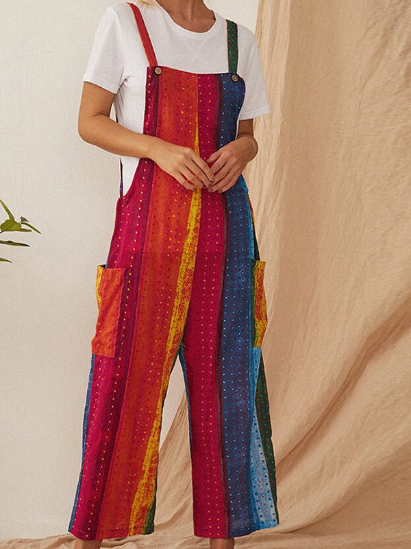 Women's Jumpsuits Casual Multicolor Striped Print Pocket Bib Jumpsuit - LuckyFash™