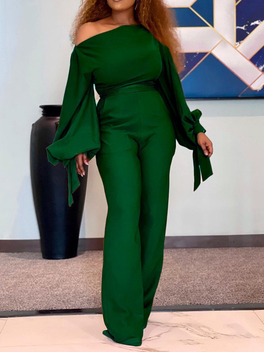 Women's Jumpsuits Casual Off-Shoulder High-Waisted Wide-Leg Jumpsuit - LuckyFash™