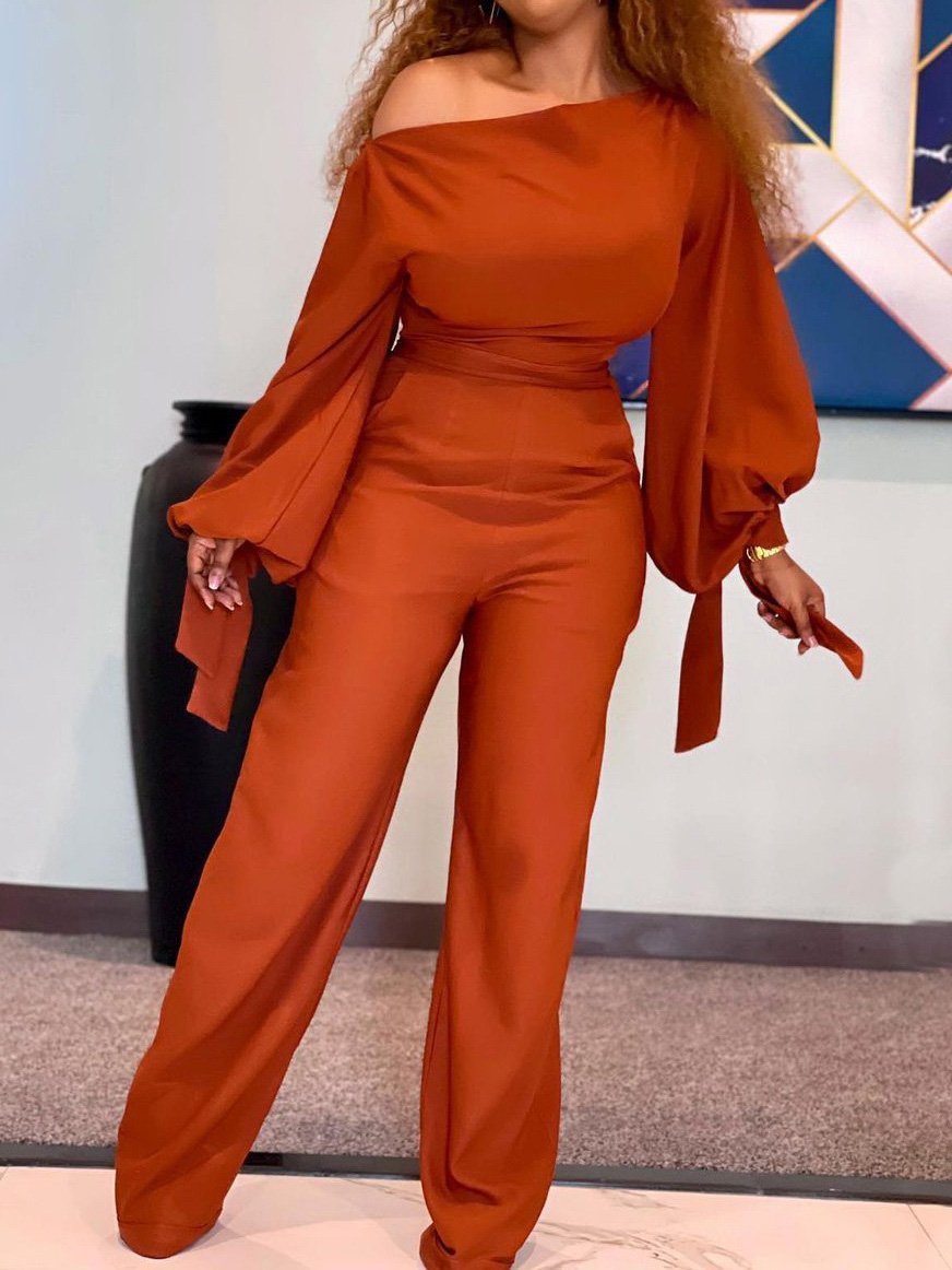 Women's Jumpsuits Casual Off-Shoulder High-Waisted Wide-Leg Jumpsuit - LuckyFash™