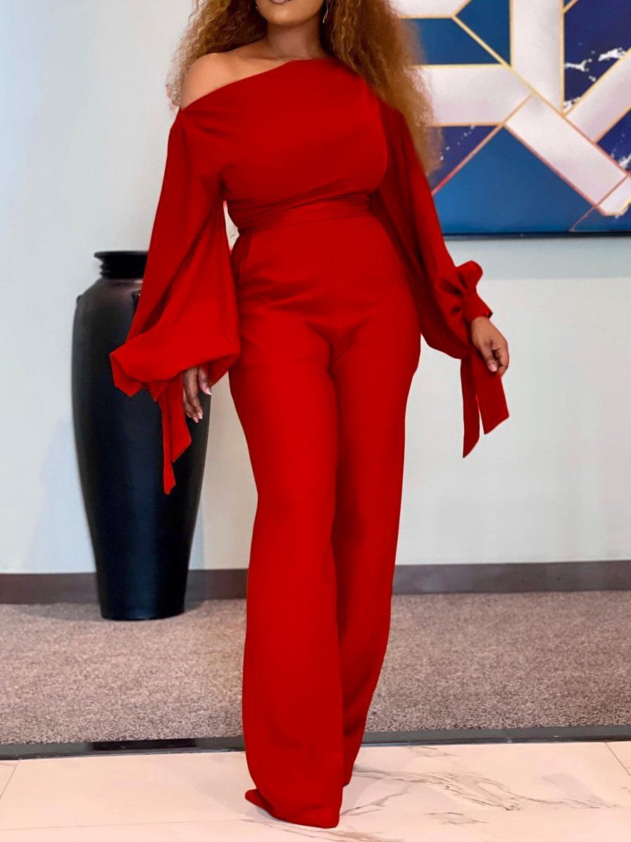 Women's Jumpsuits Casual Off-Shoulder High-Waisted Wide-Leg Jumpsuit - LuckyFash™