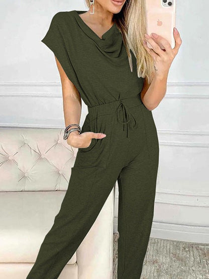 Women's Jumpsuits Casual Pile Collar Belted Sleeveless Jumpsuit - LuckyFash™