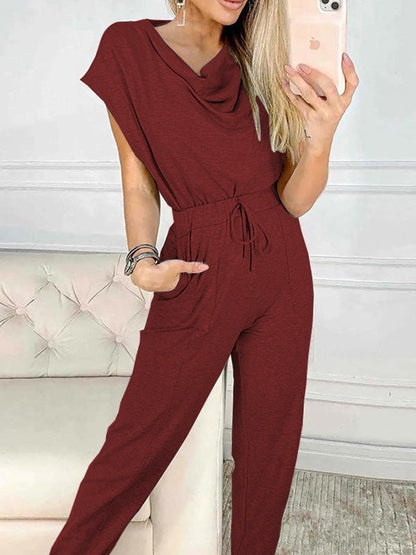 Women's Jumpsuits Casual Pile Collar Belted Sleeveless Jumpsuit - LuckyFash™