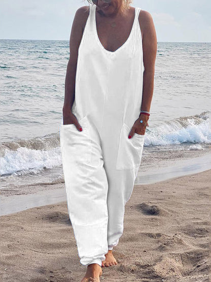 Women's Jumpsuits Casual Print V-Neck Pocket Sleeveless Jumpsuit - LuckyFash™