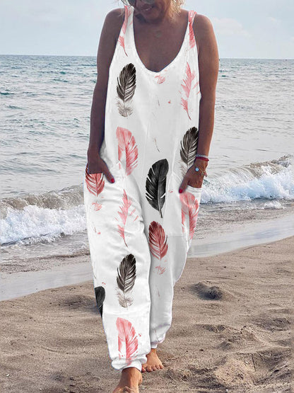 Women's Jumpsuits Casual Print V-Neck Pocket Sleeveless Jumpsuit - LuckyFash™