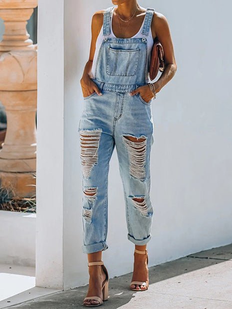 Women's Jumpsuits Casual Ripped Pocket Denim Jumpsuit - LuckyFash™