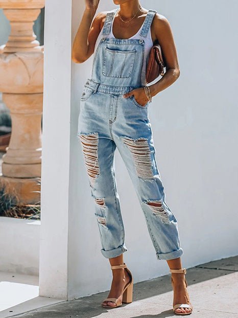 Women's Jumpsuits Casual Ripped Pocket Denim Jumpsuit - LuckyFash™