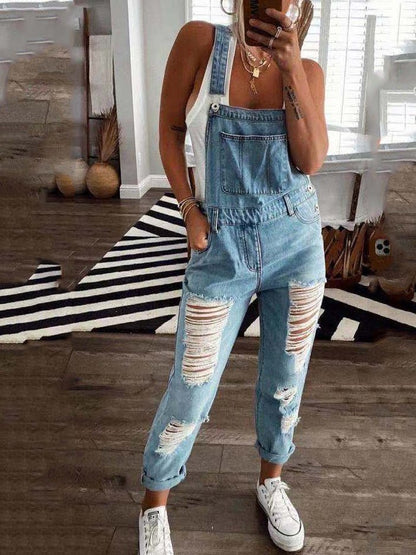 Women's Jumpsuits Casual Ripped Pocket Denim Jumpsuit - LuckyFash™