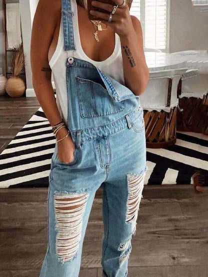 Women's Jumpsuits Casual Ripped Pocket Denim Jumpsuit - LuckyFash™