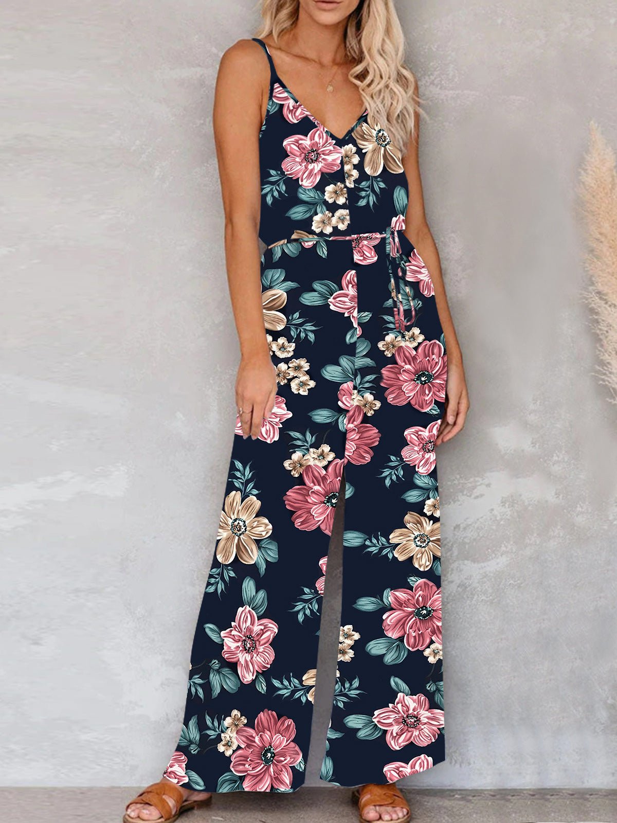 Women's Jumpsuits Casual Sling V-Neck Tie Sleeveless Jumpsuit - LuckyFash™