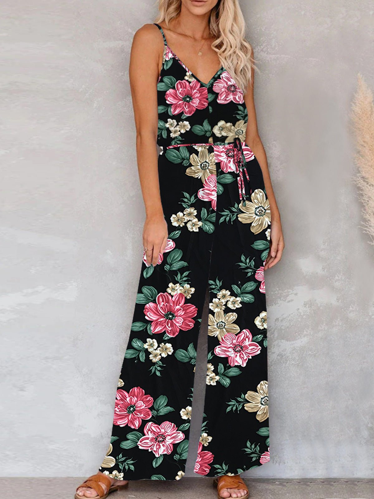 Women's Jumpsuits Casual Sling V-Neck Tie Sleeveless Jumpsuit - LuckyFash™