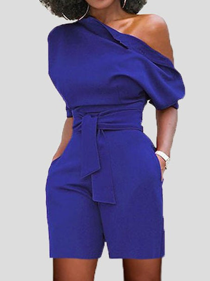 Women's Jumpsuits Casual Sloping Shoulder Belted Pocket Jumpsuit - LuckyFash™