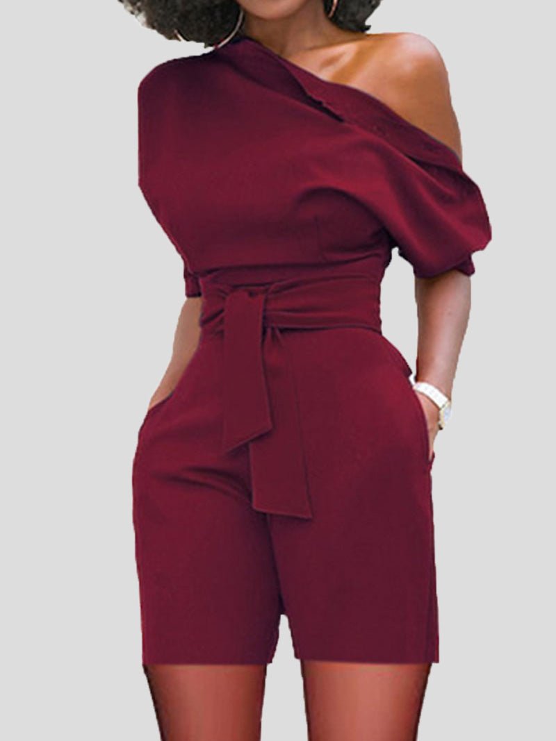 Women's Jumpsuits Casual Sloping Shoulder Belted Pocket Jumpsuit - LuckyFash™