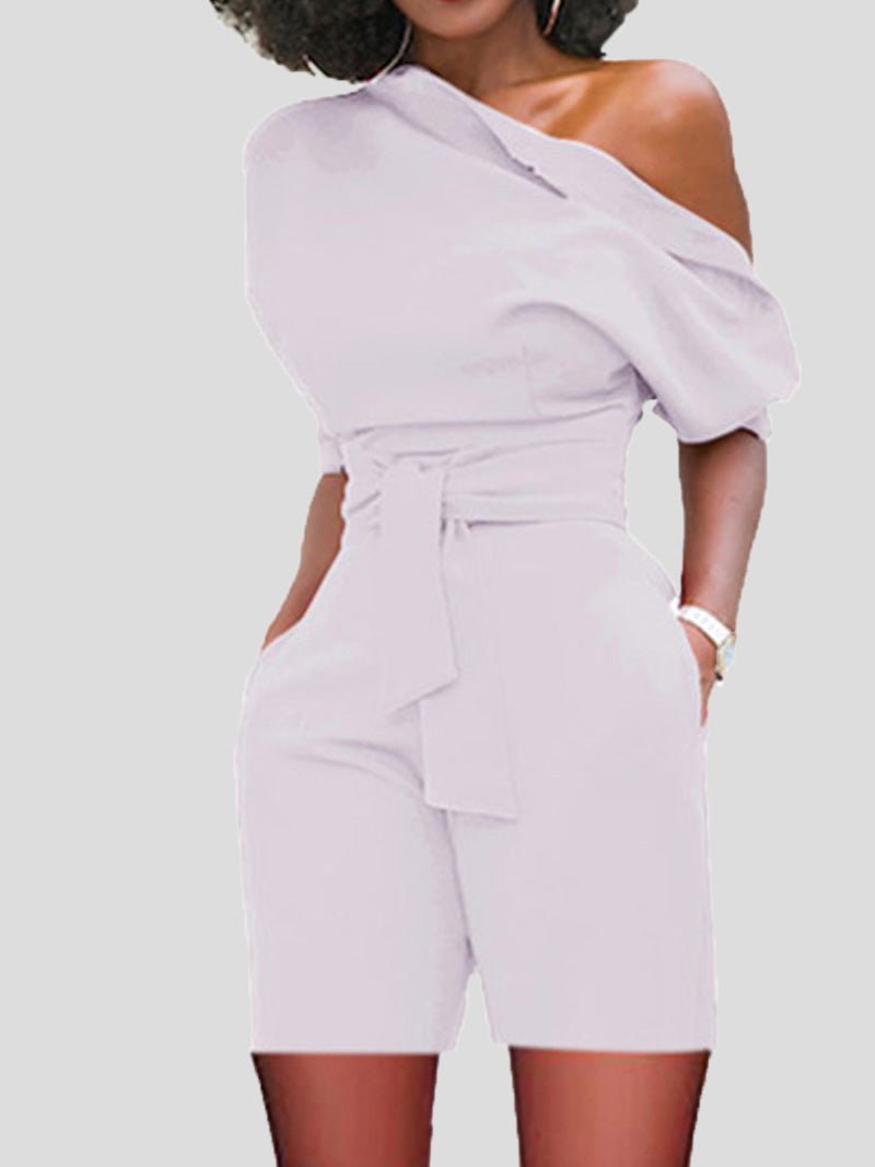 Women's Jumpsuits Casual Sloping Shoulder Belted Pocket Jumpsuit - LuckyFash™