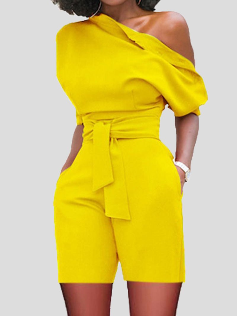 Women's Jumpsuits Casual Sloping Shoulder Belted Pocket Jumpsuit - LuckyFash™