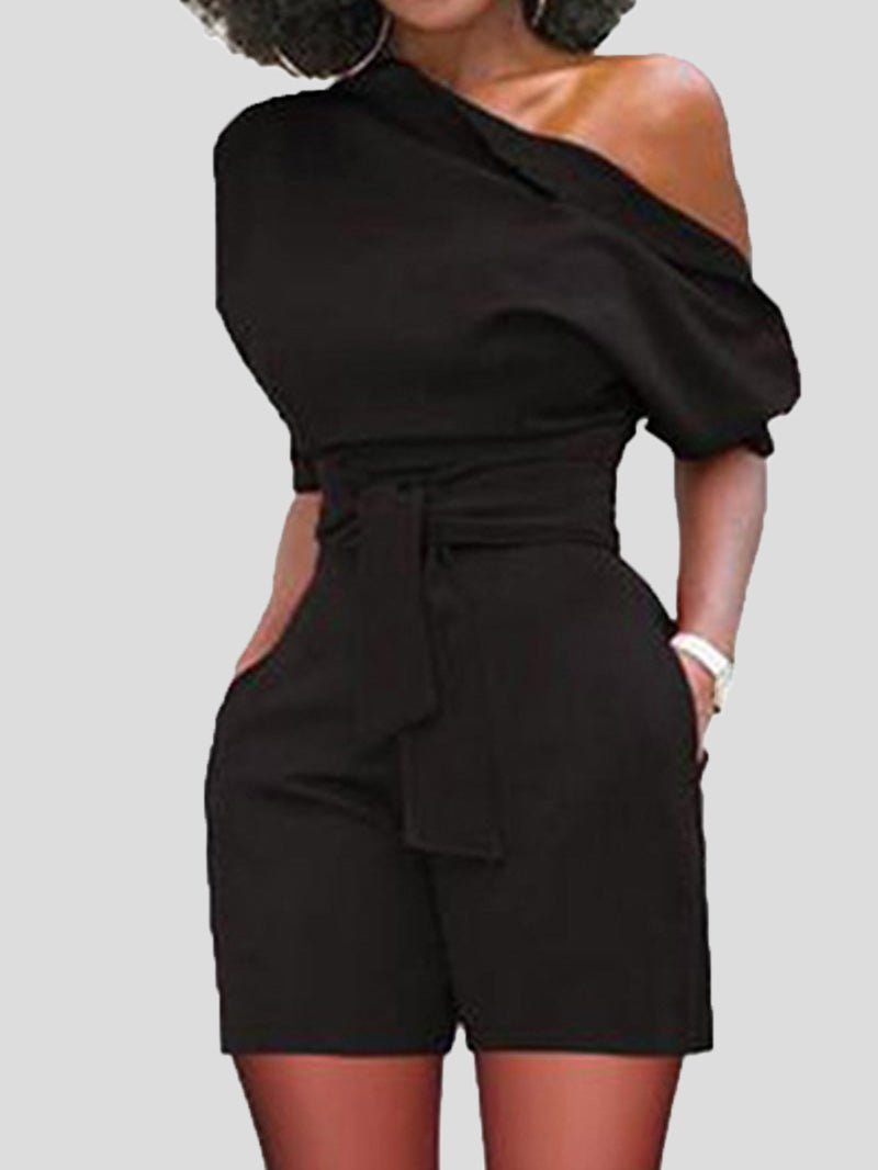 Women's Jumpsuits Casual Sloping Shoulder Belted Pocket Jumpsuit - LuckyFash™