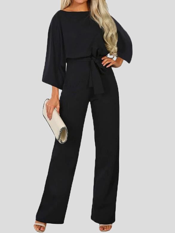 Women's Jumpsuits Casual Solid Belted Long Sleeve Jumpsuit - LuckyFash™
