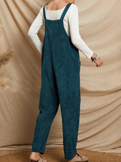 Women's Jumpsuits Casual Solid Corduroy Pocket Suspenders Jumpsuit - LuckyFash™
