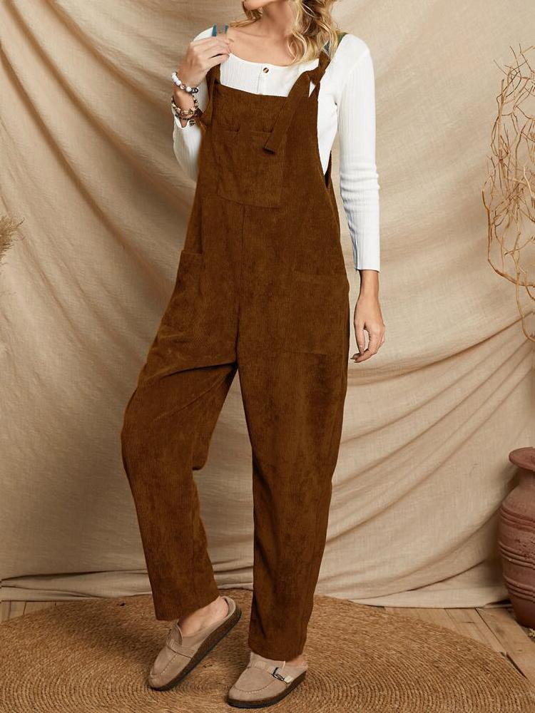 Women's Jumpsuits Casual Solid Corduroy Pocket Suspenders Jumpsuit - LuckyFash™