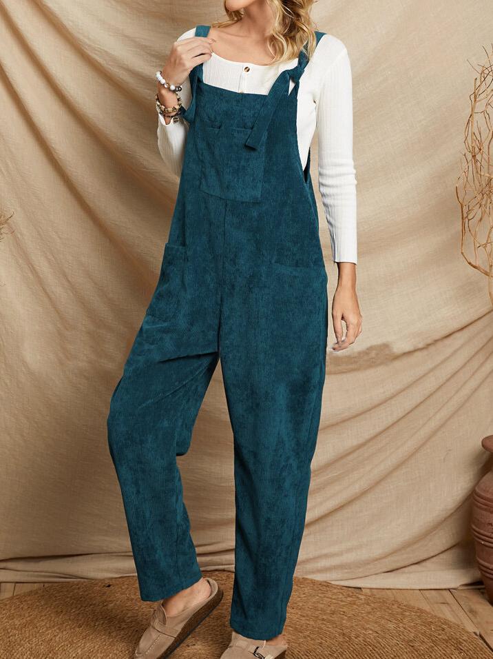 Women's Jumpsuits Casual Solid Corduroy Pocket Suspenders Jumpsuit - LuckyFash™