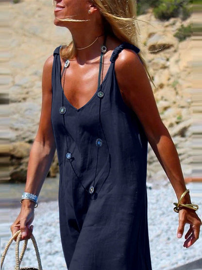 Women's Jumpsuits Casual Solid Sleeveless Wide Leg Jumpsuit - LuckyFash™