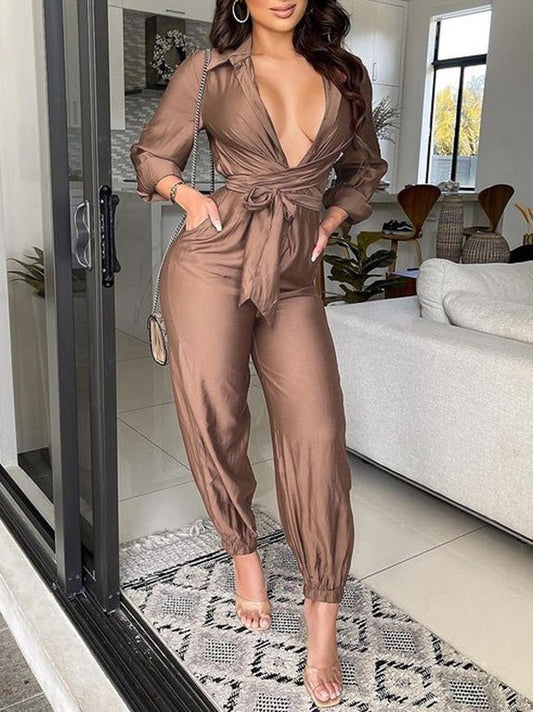 Women's Jumpsuits Casual Solid Slim Fit Long Sleeve Jumpsuit - LuckyFash™